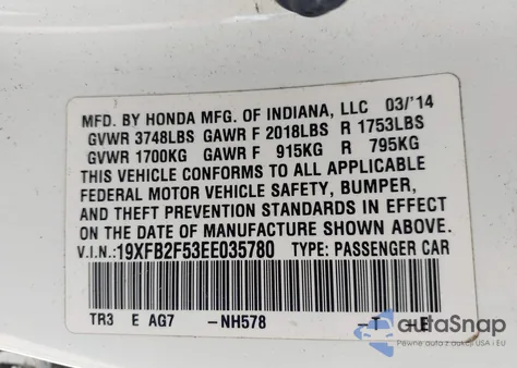 2014 Honda Civic Lx из США, поврежденный, VIN 19XFB2F53EE035780